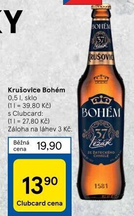 Pivo světlý ležák Bohém Krušovice