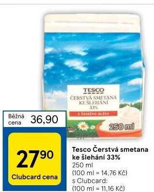 Smetana ke šlehání Tesco 33%