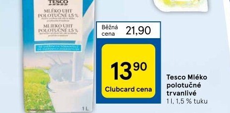 Mléko trvanlivé Tesco - 1,5% polotučné