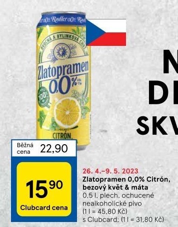 Nealkoholické pivo ochucené Radler Zlatopramen