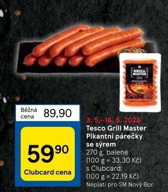 Pikantní párečky se sýrem Grill Master Tesco