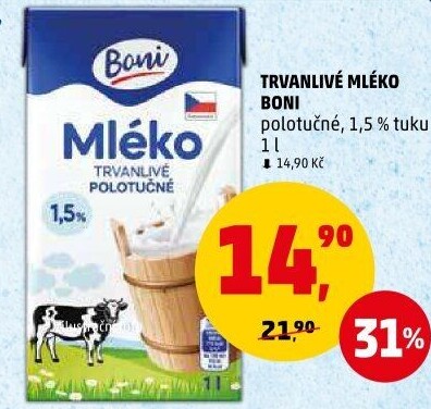 Mléko trvanlivé Boni - 1,5% polotučné