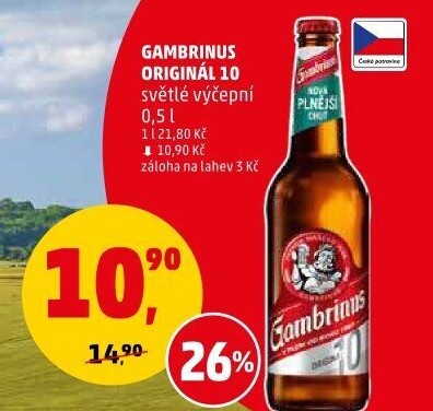 Pivo světlé výčepní Originál 10° Gambrinus