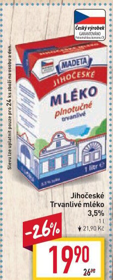 Mléko trvanlivé Jihočeské Madeta - 3,5% plnotučné