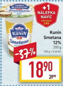Smetana na vaření Kunín 12%