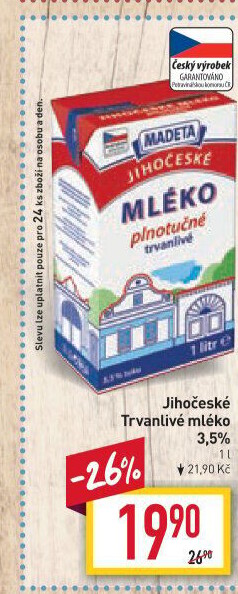Mléko trvanlivé Jihočeské Madeta - 3,5% plnotučné