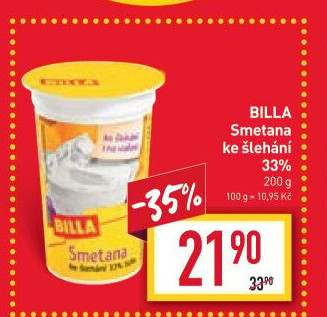 Smetana ke šlehání Billa 33%