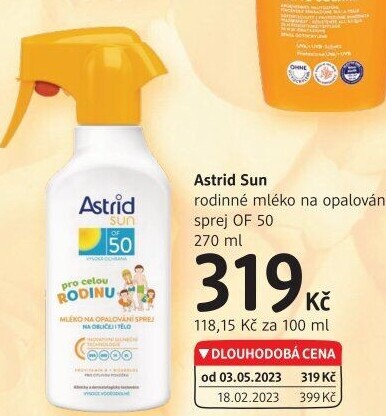 Mléko na opalování ve spreji OF 50 + Astrid Sun