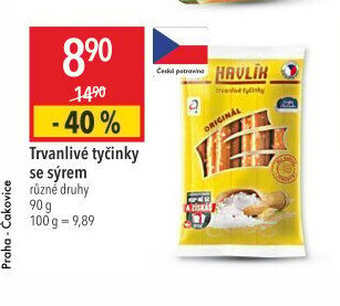 Tyčinky trvanlivé se sýrem a solí Havlík