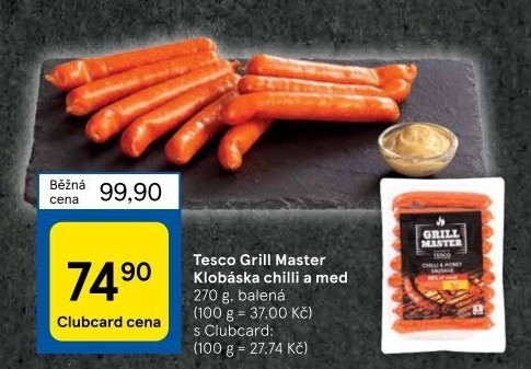 Grilovací klobásy chilli a med Grill Master Tesco