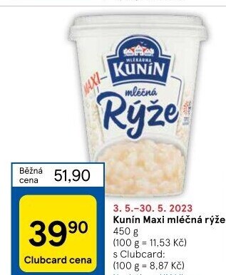 Mléčná rýže Kunín