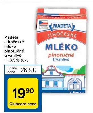 Mléko trvanlivé Jihočeské Madeta - 3,5% plnotučné