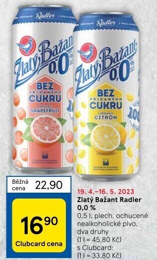 Nealkoholické pivo ochucené Radler Zlatý Bažant