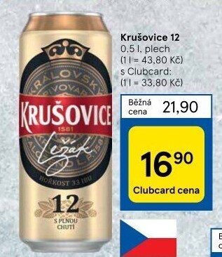 Pivo světlé Královský ležák 12° Krušovice