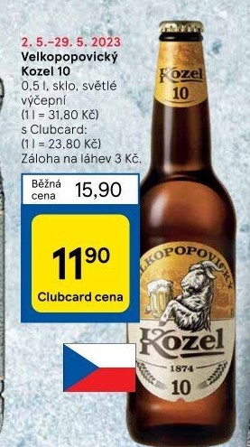 Pivo světlé výčepní 10°Velkopopovický Kozel