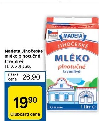 Mléko trvanlivé Jihočeské Madeta - 3,5% plnotučné