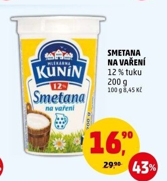 Smetana na vaření Kunín 12%