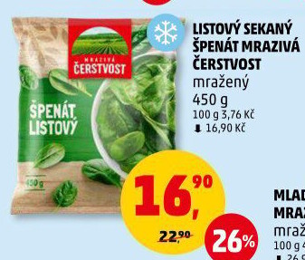 Špenát listový mražený Mrazivá Čerstvost