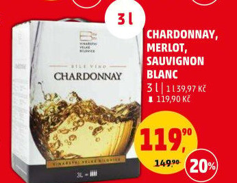 Víno Chardonnay Vinařství Velké Bílovice - bag in box