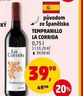 Víno Tempranillo La Corrida