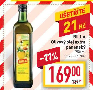 Olivový olej extra panenský Billa