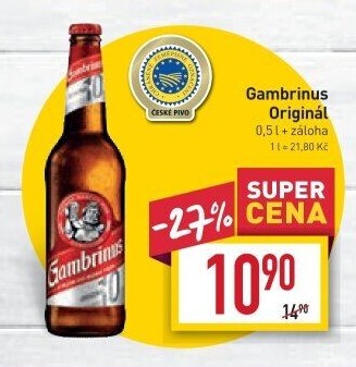 Pivo světlé výčepní Originál 10° Gambrinus