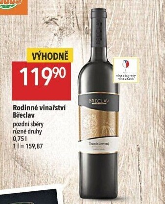 Víno Tramín červený Vinařství Břeclav - pozdní sběr
