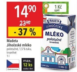 Mléko trvanlivé Jihočeské Madeta - 1,5% polotučné