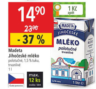 Mléko trvanlivé Jihočeské Madeta - 1,5% polotučné