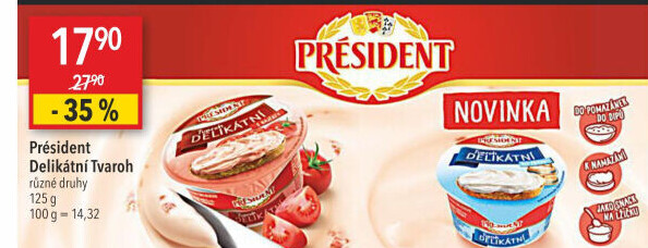 Tvarohové pomazánky Delikátní Président