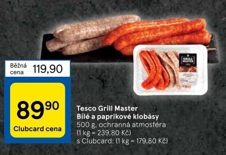 Klobásy bílé a paprikové Grill Master Tesco