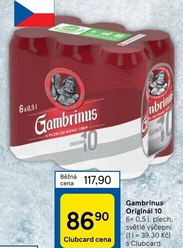 Pivo světlé výčepní Originál 10° Gambrinus