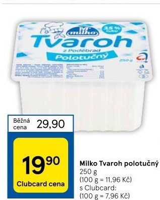 Tvaroh polotučný z Poděbrad Milko