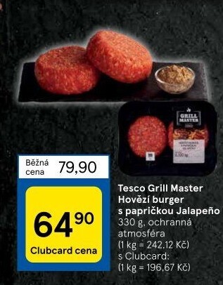 Hovězí burger Jalapeňo Grill Master Tesco
