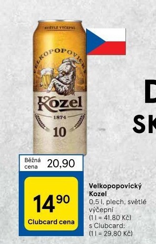 Pivo světlé výčepní 10°Velkopopovický Kozel