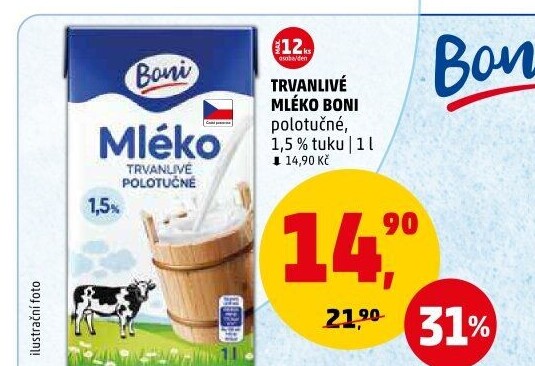 Mléko trvanlivé Boni - 1,5% polotučné