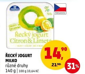 Ochucený jogurt řecký 0% Milko
