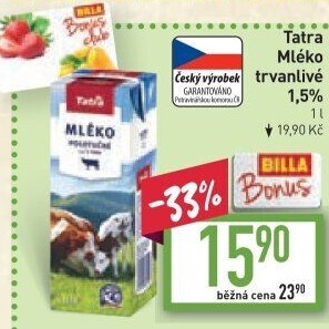 Mléko trvanlivé Tatra - 1,5% polotučné