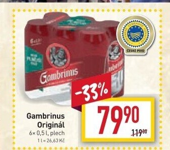 Pivo světlé výčepní Originál 10° Gambrinus