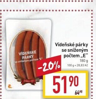 Vídeňské párky se sníženým počtem E Pejskar