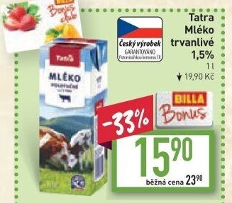 Mléko trvanlivé Tatra - 1,5% polotučné