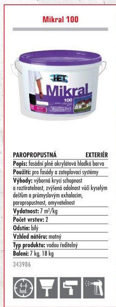 Fasádní akrylátová barva Mikral Het