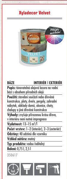 Lazura olejová Velvet Xyladecor