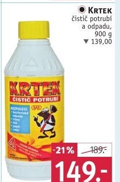 Čistič potrubí Krtek Sas