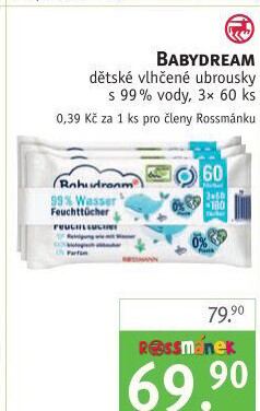 Vlhčené ubrousky dětské 99 % vody Babydream