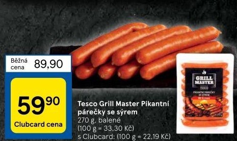Pikantní párečky se sýrem Grill Master Tesco
