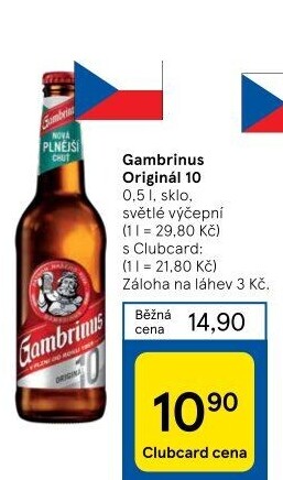 Pivo světlé výčepní Originál 10° Gambrinus