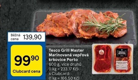 Vepřová krkovice marinovaná bez kosti Porto Grill Master Tesco