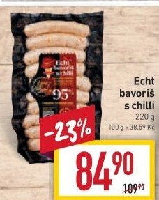 Párek na gril Echt Bavoriš s chilli Láďa Grileman Kostelecké uzeniny