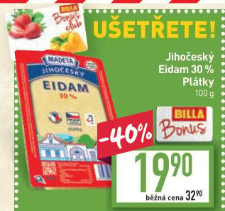 Sýr Eidam Jihočeský 30% Madeta